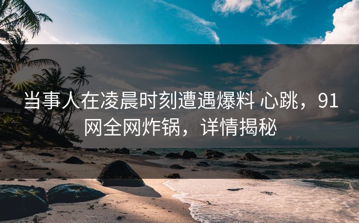 当事人在凌晨时刻遭遇爆料 心跳,91网全网炸锅,详情揭秘 当事人在凌晨时刻遭遇爆料 心跳,91网全网炸锅,详情揭秘